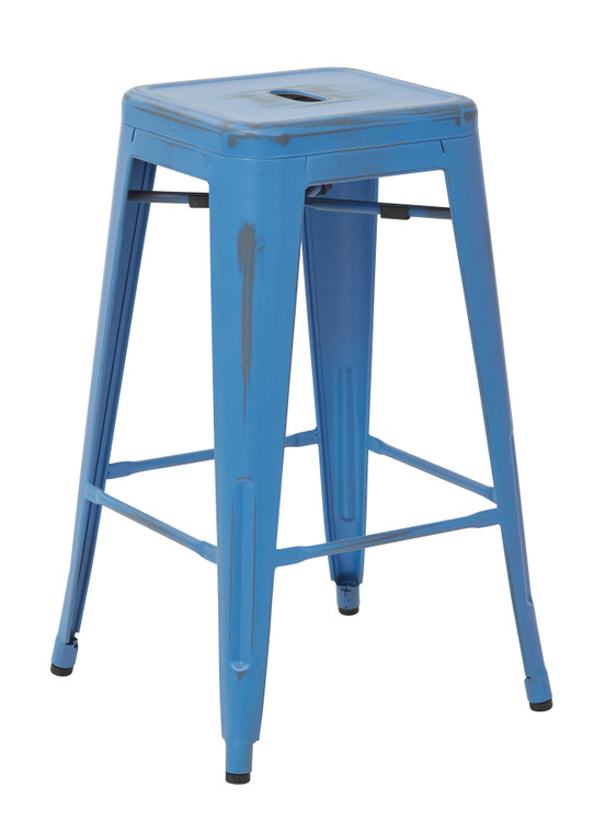 Office Star Bristow 26" Antique Metal Barstools - Set Of 4 - Antique Royal Blue BRW3026A4-ARB