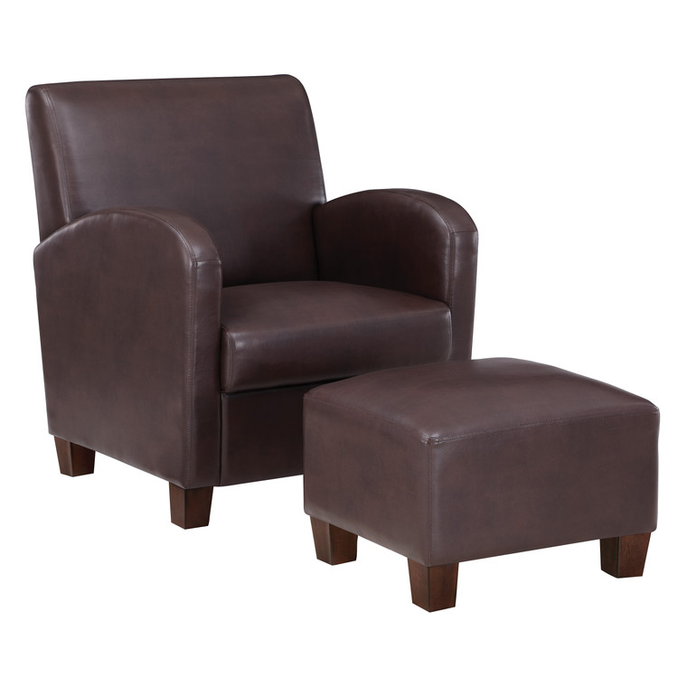 Office Star Aiden Chair & Ottoman Faux Leather - Cocoa ADN-PD24