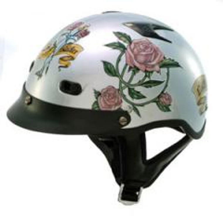 1Vsr - Dot Ladies Vented Lady Rider Silver Motorcycle Half Helmet Beanie Helmets 100VSR By Nuorder