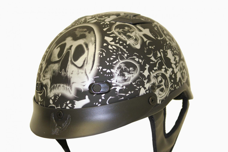 1Mbyb - Dot Matte Bone Yard Black Shorty Motorcycle Helmet 100MBYB By Nuorder