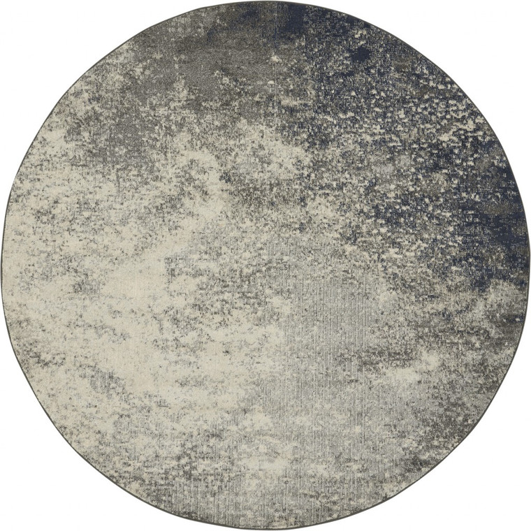 Homeroots 8' Round Charcoal And Ivory Abstract Area Rug 385366