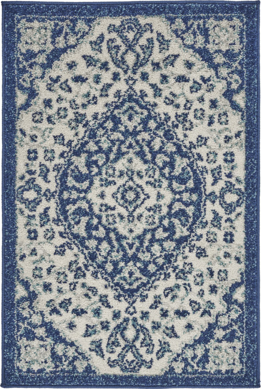 Homeroots 2' X 3' Ivory And Blue Medallion Scatter Rug 385623
