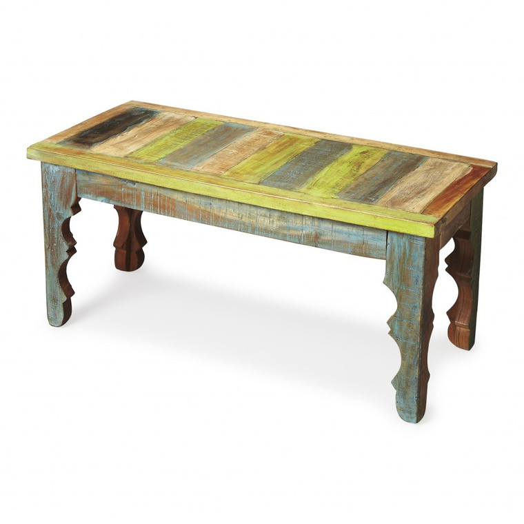 Homeroots Rustic Multi Color Wood Bench 389162