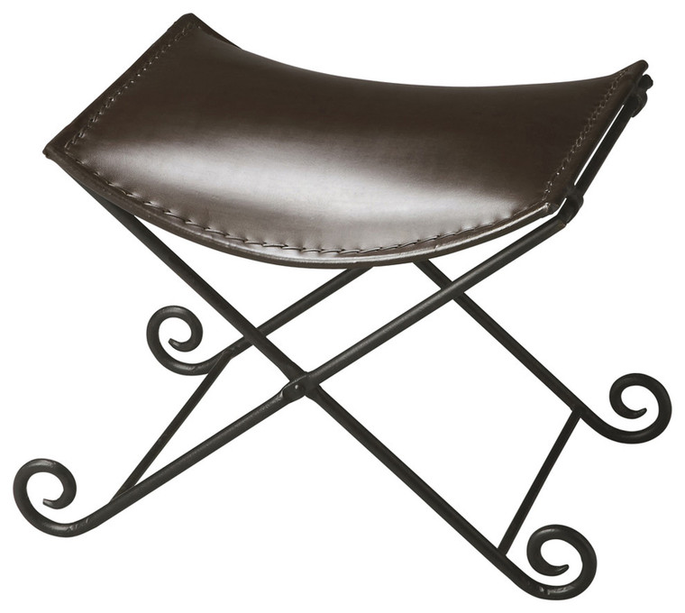 Homeroots Dark Brown Leather And Metal Stool 389167