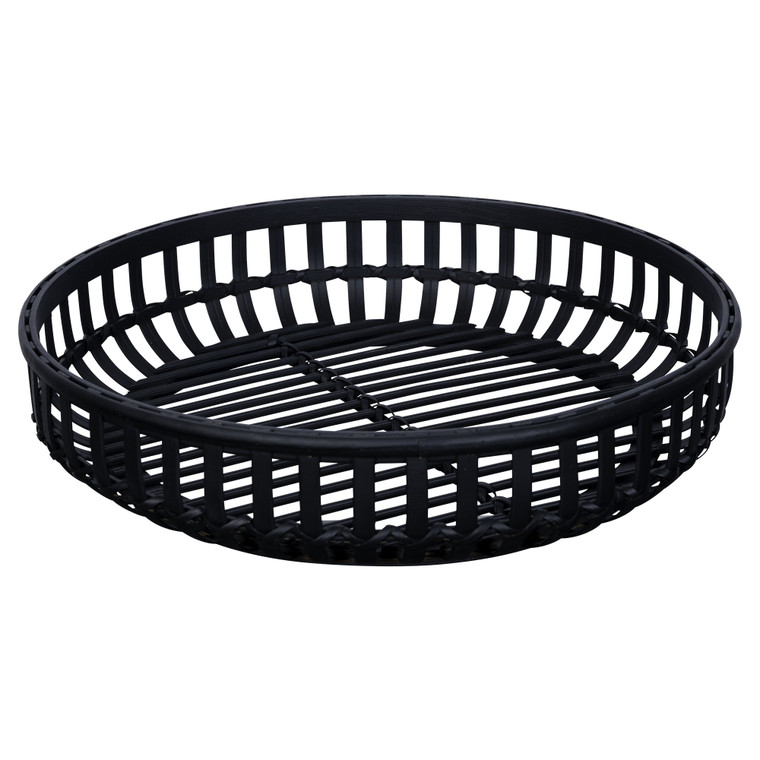 Homeroots Black Round Rattan Decorative Tray 389263