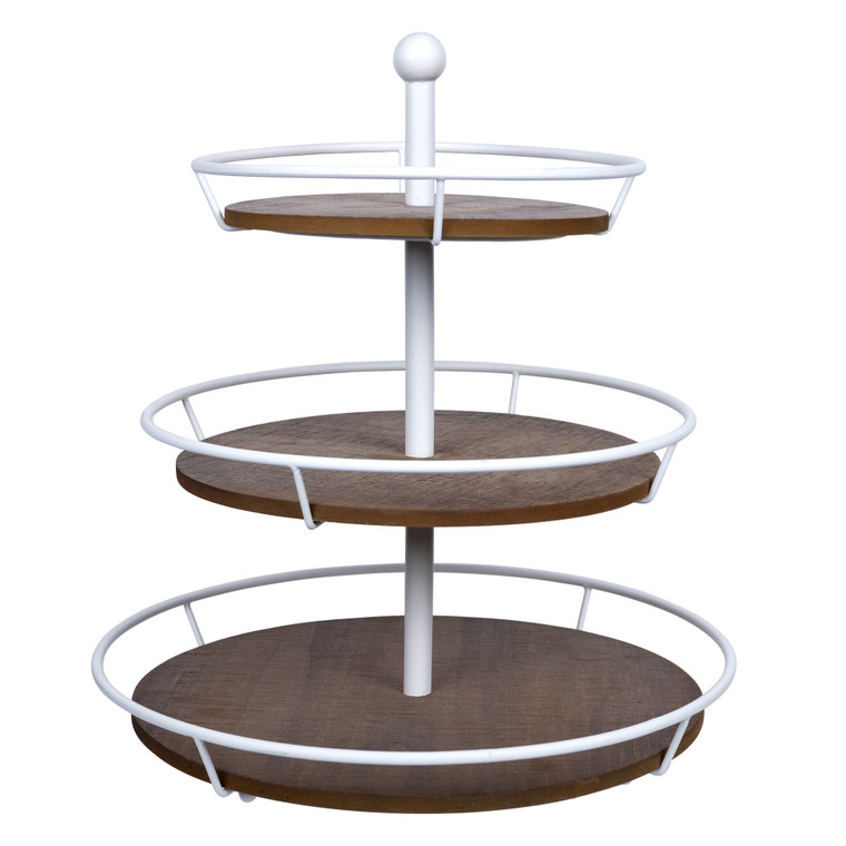 Homeroots Three Tiered Metal And Wood Decorative Stand 389285