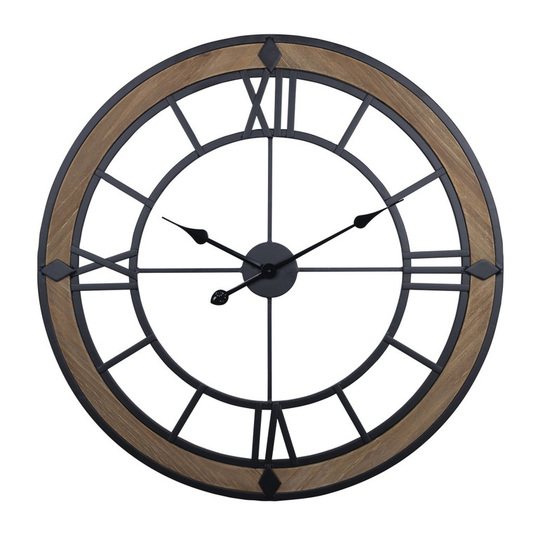 Homeroots Industrial Wood And Metal Wall Clock 389338