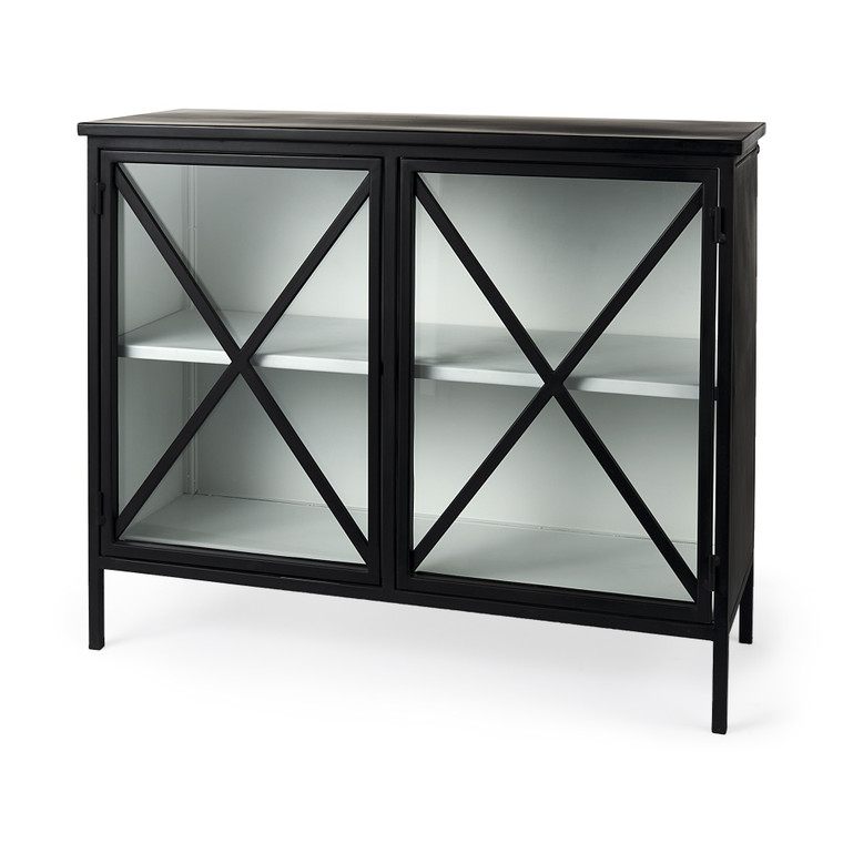 Homeroots Slender Sleek Black Two Door Glass Cabinet 391981