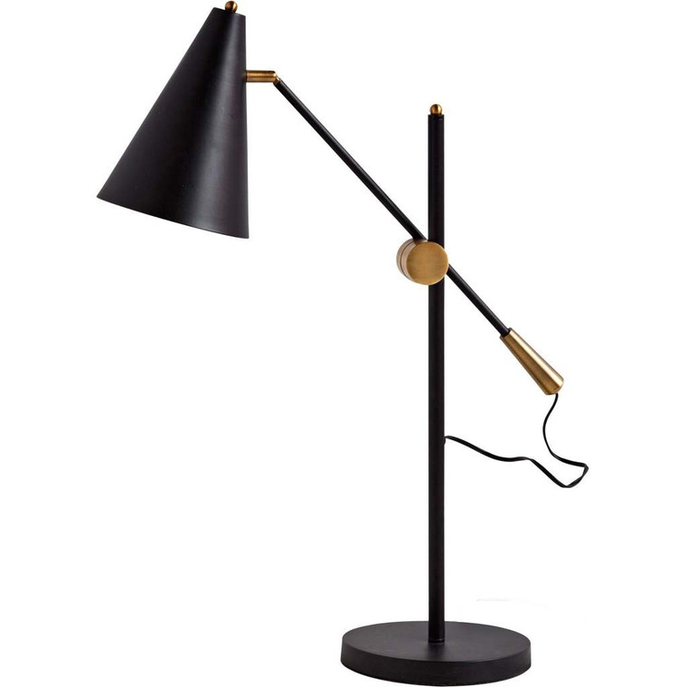 Homeroots Sleek Black And Gold Cone Adjustable Table Or Desk Lamp 392239