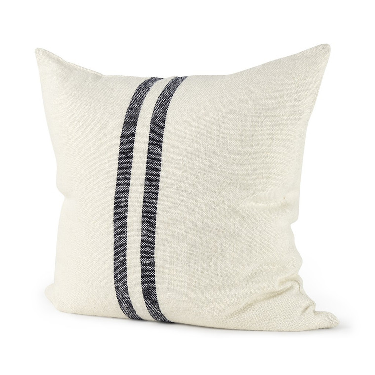 Homeroots 22" Beige And Central Blue Stripes Square Accent Pillow Cover 392255