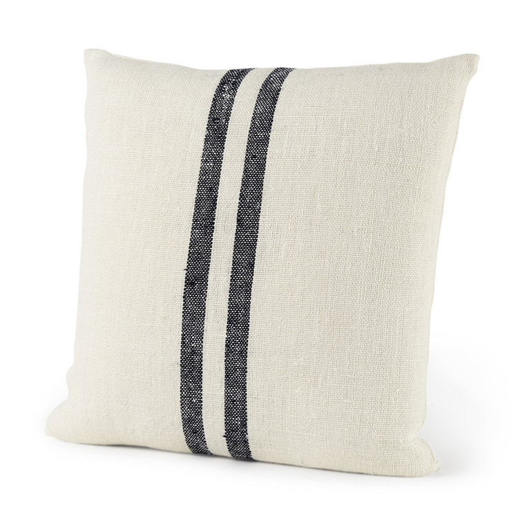 Homeroots Beige And Central Blue Stripes Square Accent Pillow Cover 392256