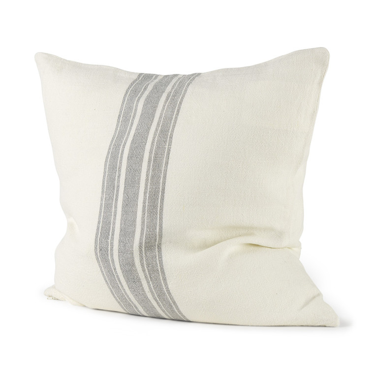 Homeroots Off-White Pillow Cover With Ash Gray Stripes 392273
