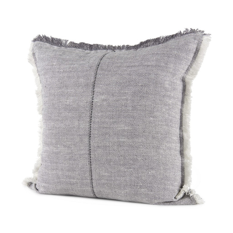Homeroots Fringed Blue And Beige Square Accent Pillow Cover 392386