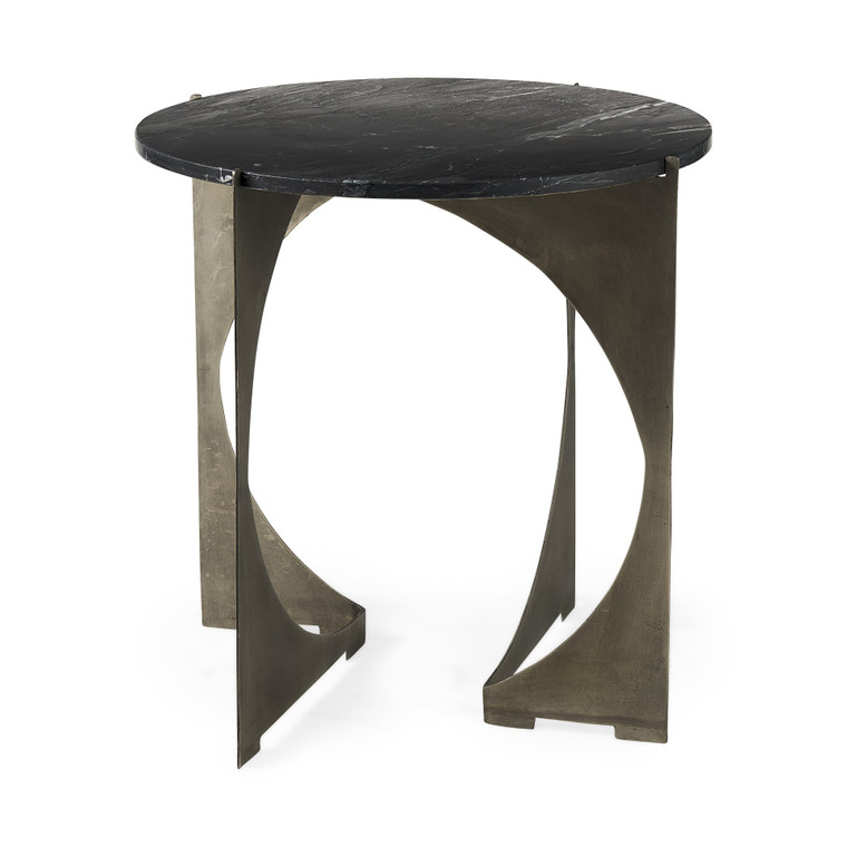 Homeroots Mod Black Marble Antiqued Nickel Side Table 393197