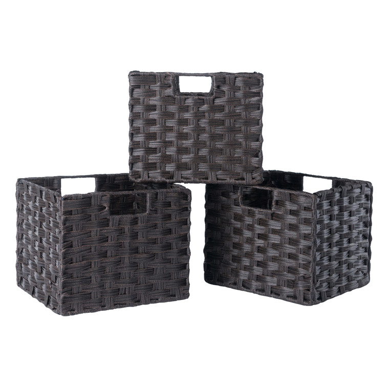 Winsome Melanie 3-Piece Woven Fiber Basket Set, Foldable, Chocolate 38311