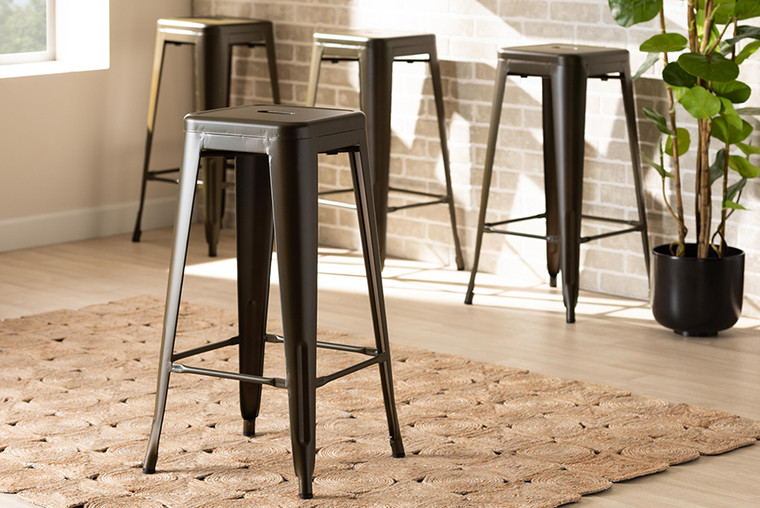 Baxton Studio Horton Modern And Contemporary Industrial Gunmetal Finished Metal 4-Piece Stackable Bar Stool Set AY-MC07-Gun Metal-BS