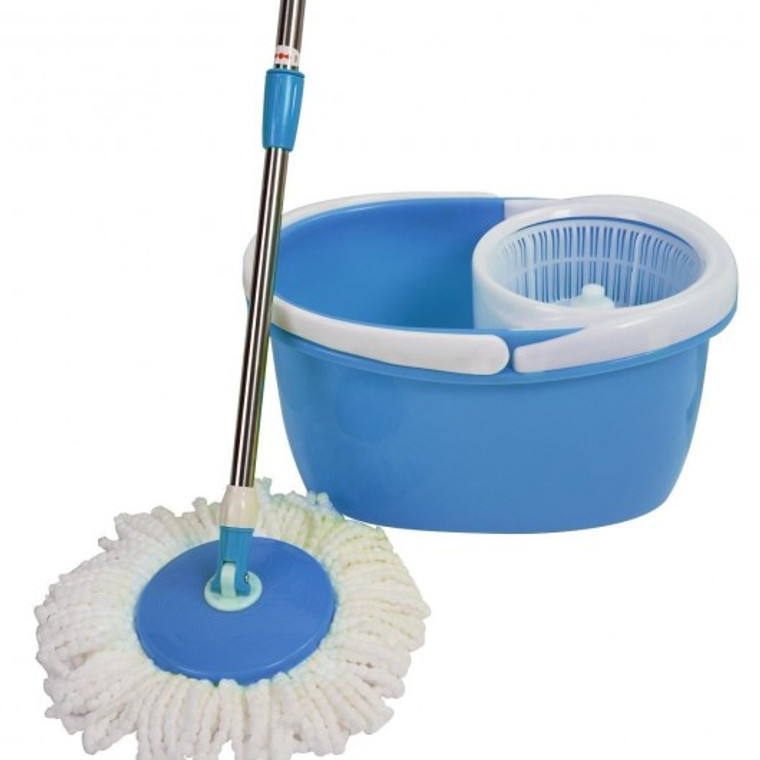 CL11435BL 360° Rotating Head Easy Magic Floor Mop Bucket 2 Heads Microfiber Spin Spinning-Blue
