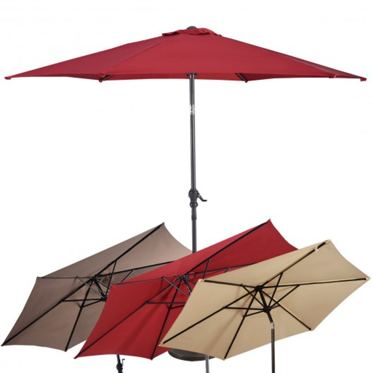 OP70752WN 10Ft Patio Umbrella 6 Ribs Market Steel Tilt W/ Crank Outdoor Garden Without Weight Base-Burgundy