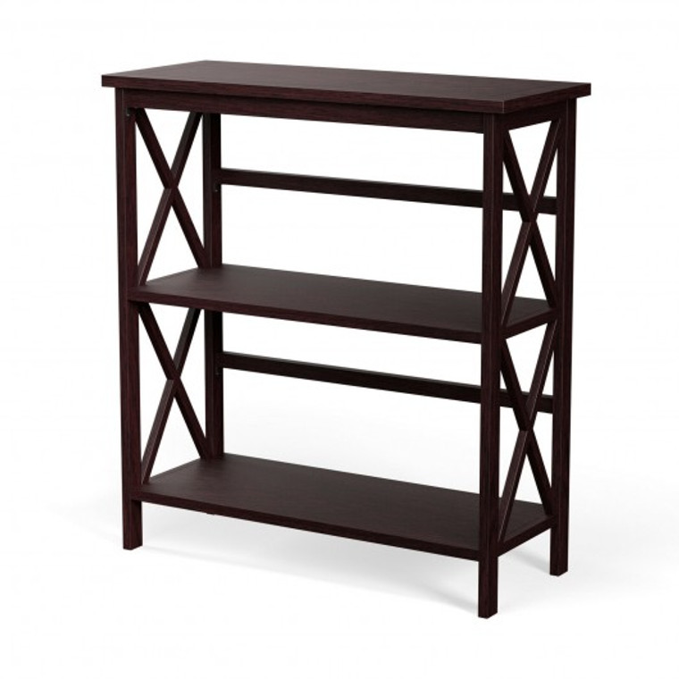 HW68557CF 3-Tier Bookshelf Wooden Open Storage Bookcase For Home Office-Coffee