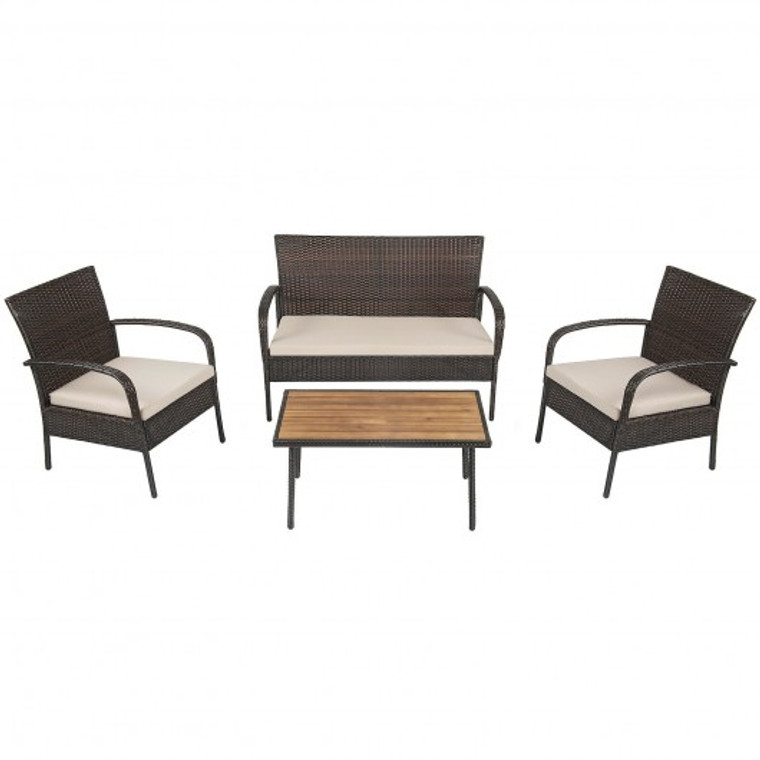 HW67768 4Pcs Patio Rattan Outdoor Conversation Set With Cushions