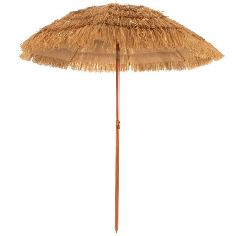 OP70714 6.5Ft Portable Thatched Tiki Beach Umbrella With Adjustable Tilt For Poolside And Backyard