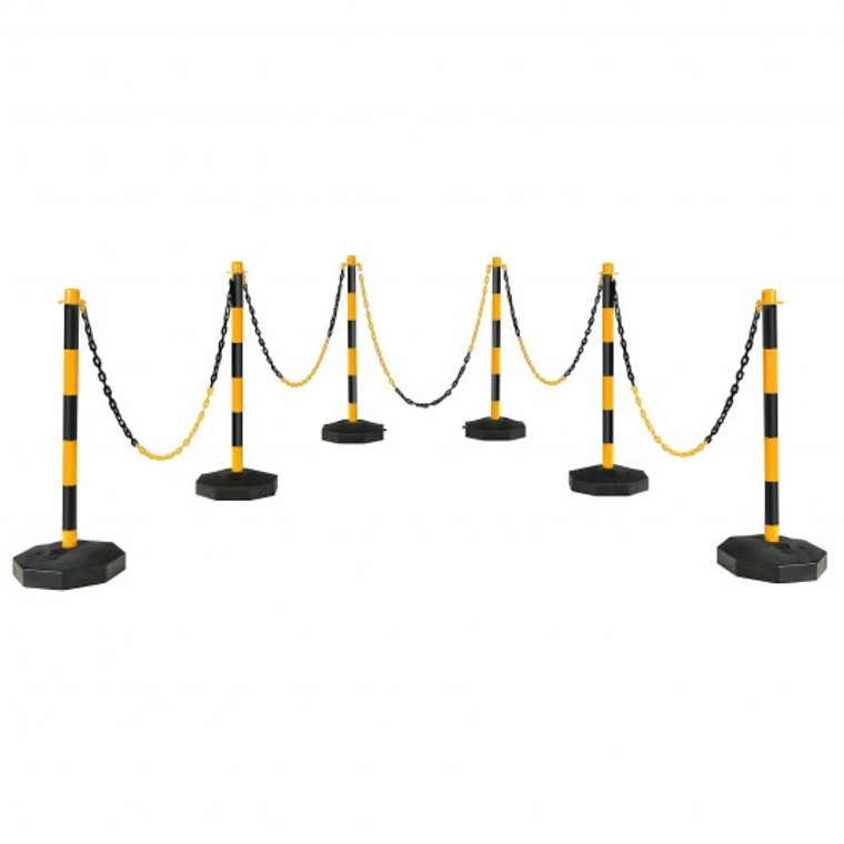 TL35451YE 6 Pack 34" Traffic Delineator Poles With 5Ft Chains And Fillable Base-Yellow