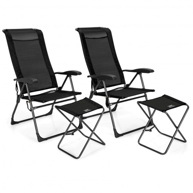 NP10017BK-2 4 Pieches Patio Adjustable Back Folding Dining Chair Ottoman Set-Black