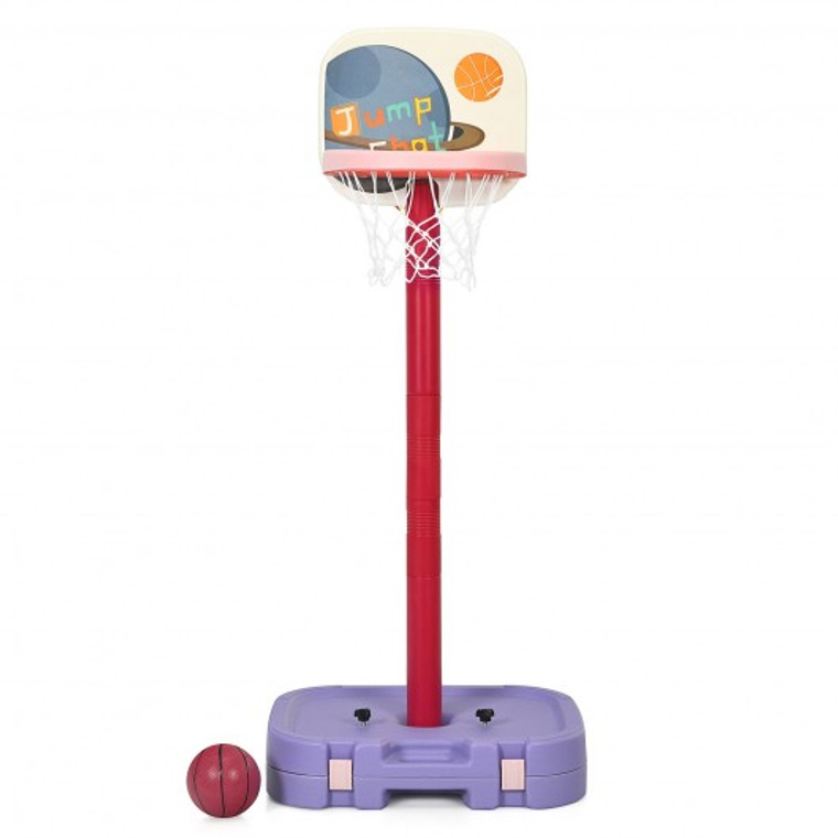 SP37548PU 2 In 1 Kids Basketball Hoop Stand With Ring Toss And Storage Box-Purple
