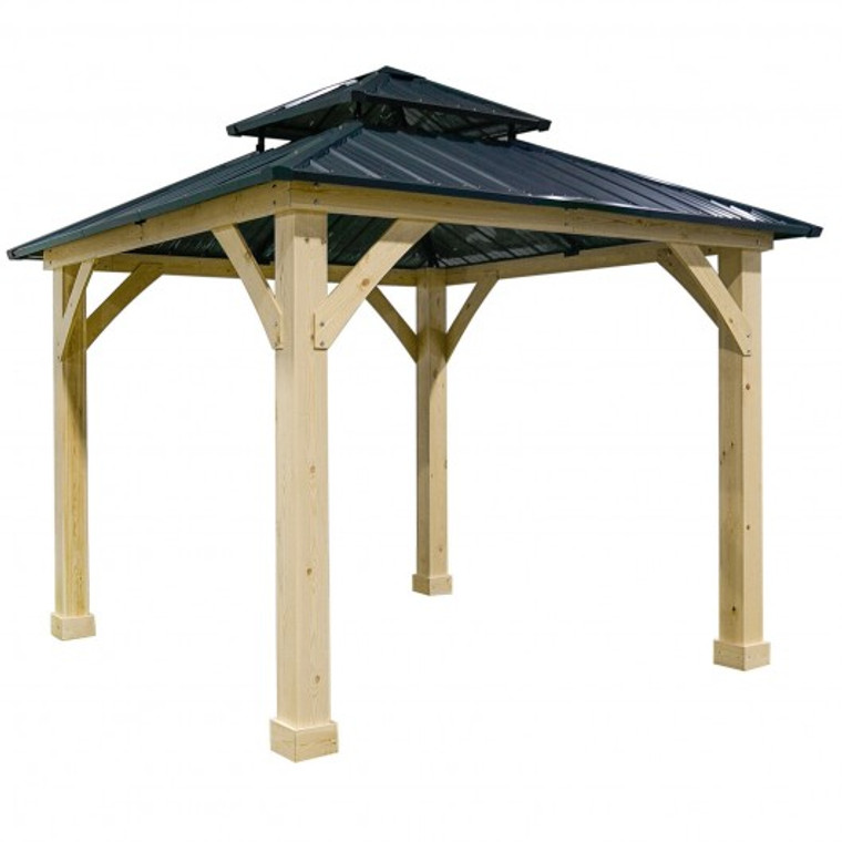 NP10045GR 10' X 10' Patio Hardtop Gazebo With Double Steel Roof For Outdoor-Gray