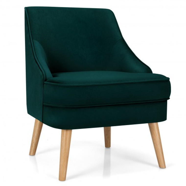 HW67579GN Velvet Upholstered Accent Chair With Rubber Wood Legs-Green