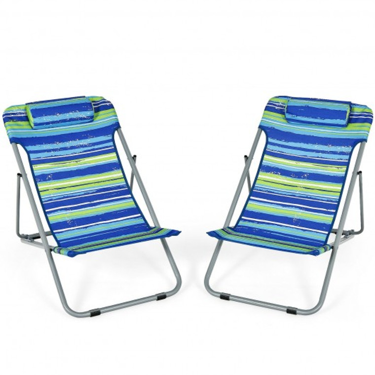 NP10015BL-2 Portable Beach Chair Set Of 2 With Headrest -Blue