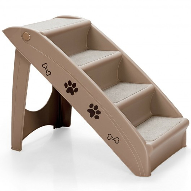 PS7473CF Collapsible Plastic Pet Stairs 4 Step Ladder For Small Dog And Cats-Coffee