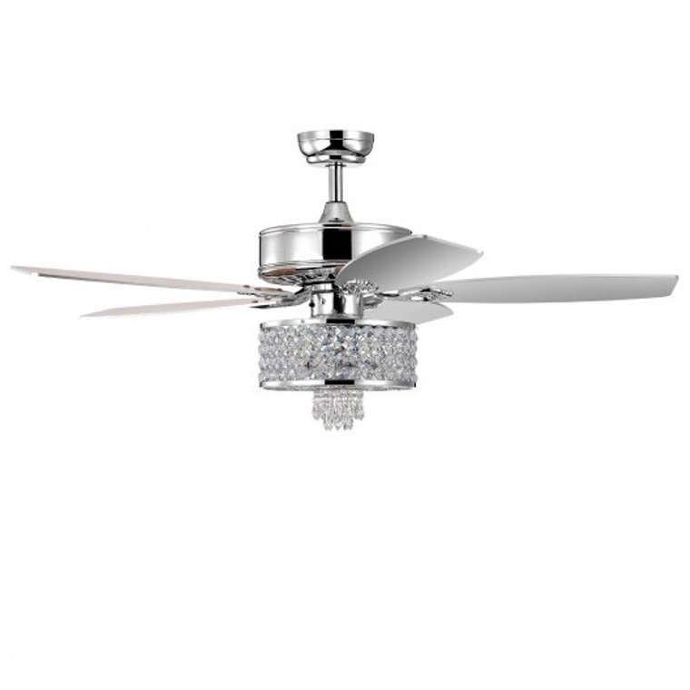 ES10022US-SL 50 Inch Electric Crystal Ceiling Fan With Light Adjustable Speed Remote Control-Silver