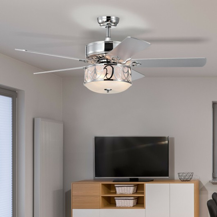 ES10021US-SL 52" Ceiling Fan With Light Reversible Blade And Adjustable Speed-Silver