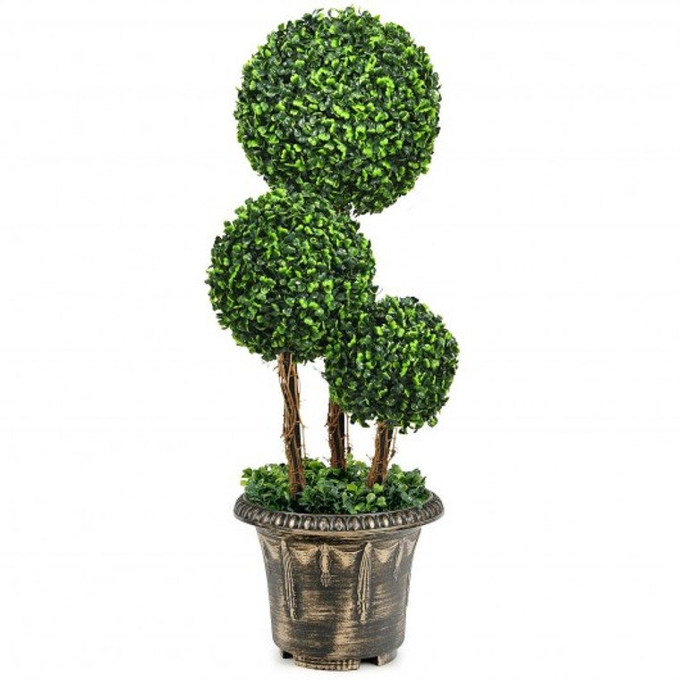 HW67073 30" Artificial Topiary Triple Ball Tree Indoor And Outdoor Uv Protection