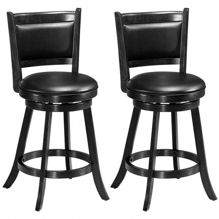 HW58965BK 2 Pieces 24 Inches Swivel Counter Stool Dining Chair Upholstered Seat-Black