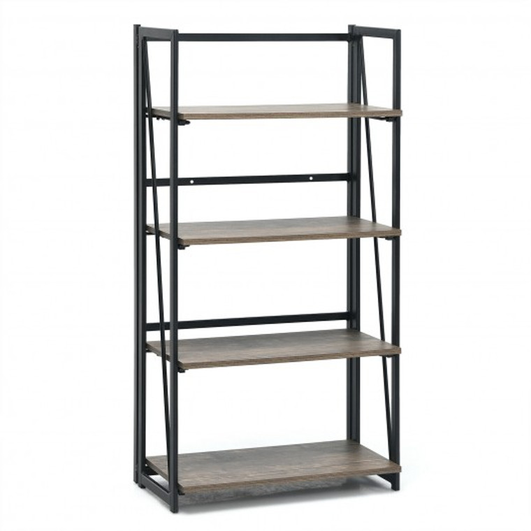 HW67175 4-Tier Folding Bookshelf No-Assembly Industrial Bookcase Display Shelves