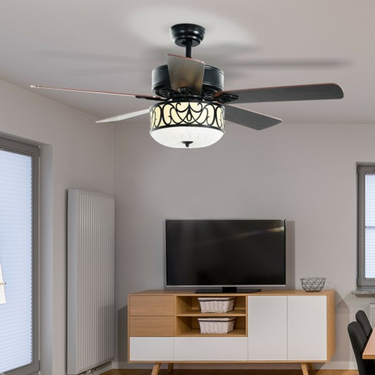 ES10021US-BK 52" Ceiling Fan With Light Reversible Blade And Adjustable Speed-Black