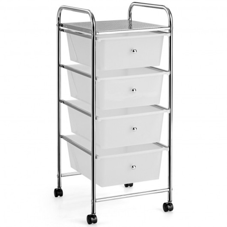 HW55240CL 4-Drawer Cart Storage Bin Organizer Rolling With Plastic Drawers-White