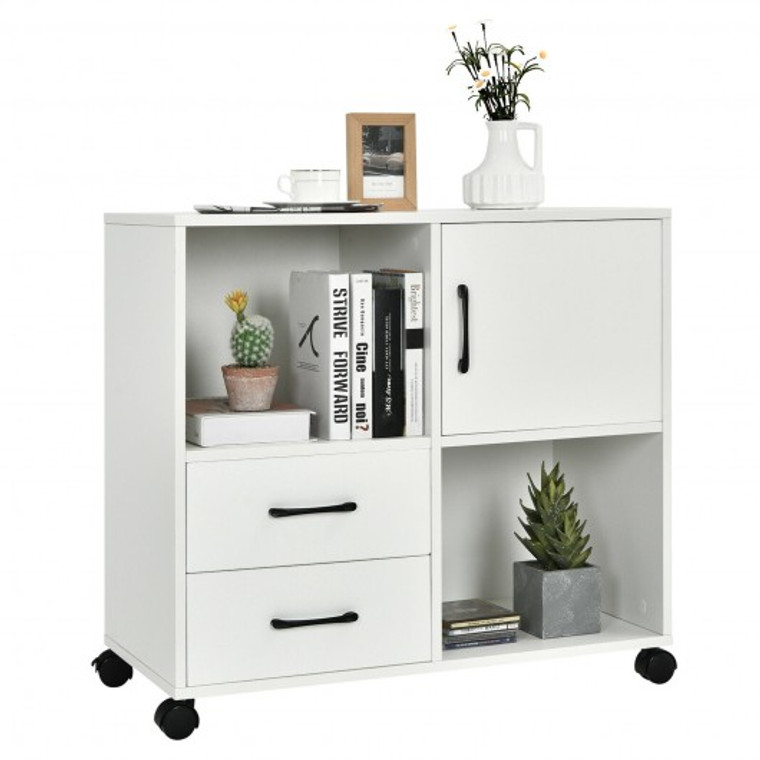 CB10237WH Mobile File Cabinet With Lateral Printer Stand And Storage Shelves -White