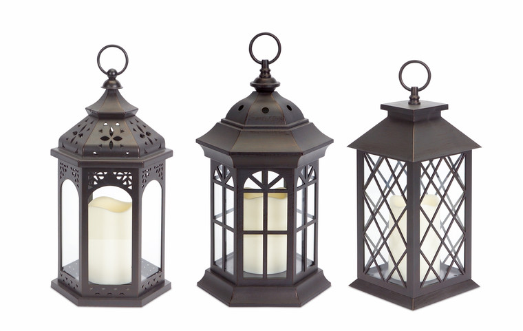 Melrose Lanterns W/Led Candle (Set Of 3) W/6 Hour Timer 13"H Plastic/Glass 50202DS