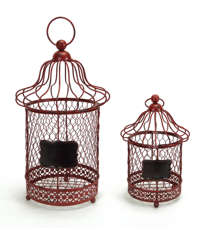 Melrose Bird Cage Lanterns W/Chalkboard (Set Of 2) 10", 15"H Metal 58289DS