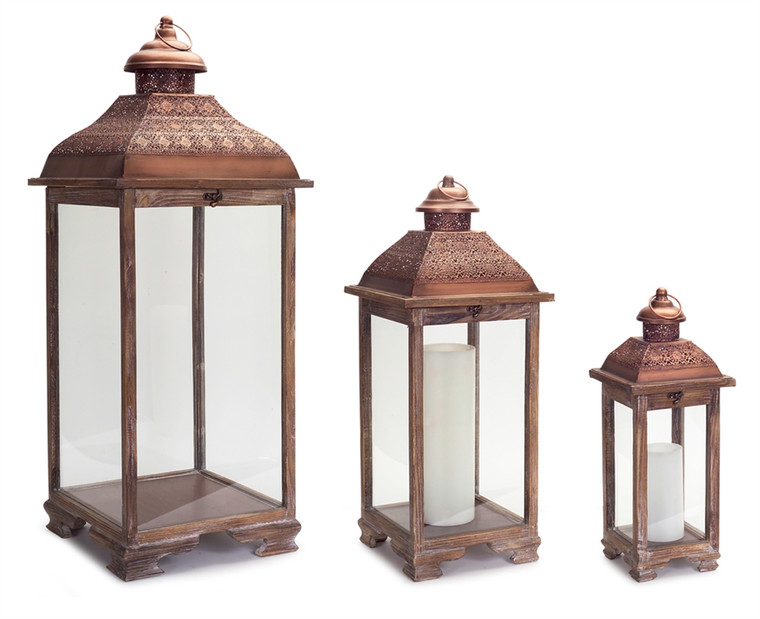 Melrose Lantern (Set Of 3) 20.5"-38"H Metal/Wood 64800DS