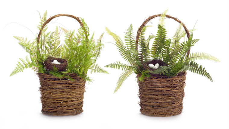 Melrose Fern Wall Basket With Bird Nest (Set Of 2) 16.5"H Polyester 70558DS