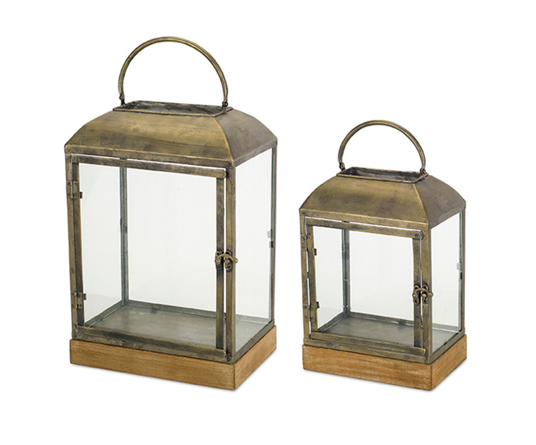 Melrose Lantern (Set Of 2) 13"H, 16.25"H Metal/Wood 72507DS