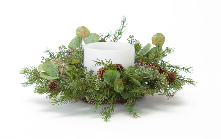 Melrose Pine/Succulent/Eucalyptus Candle Ring (Set Of 2) 22"D Plastic (Fits A 6" Candle) 73330DS