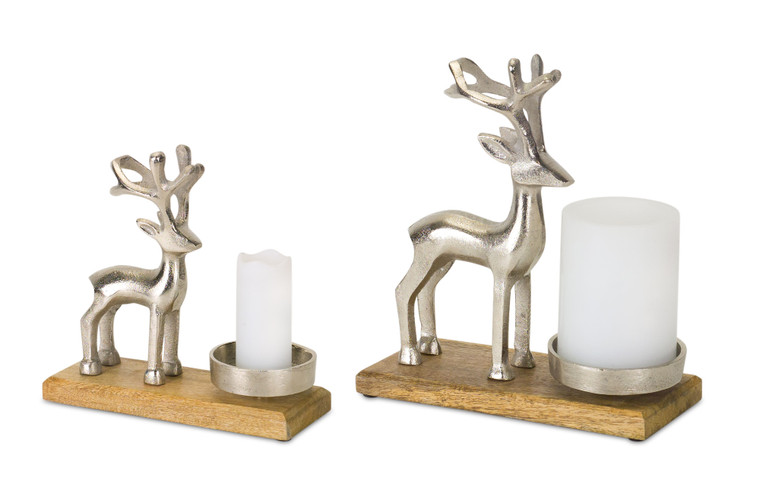 Melrose Deer Candle Holder (Set Of 2) 6.5"H, 9"H Wood/Metal 76143DS