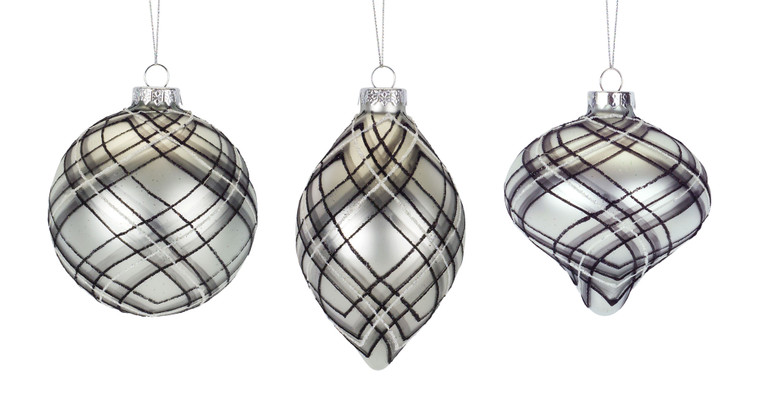 Melrose Plaid Ornament (Set Of 6) 4.5"H, 4.75"H, 5.75"H Glass 76885DS