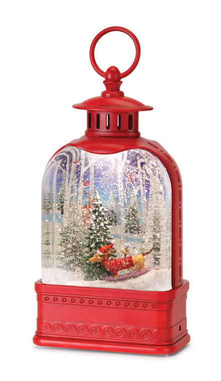Melrose Snow Globe Lantern W/Dog 10.5"H Plastic 6 Hr Timer 3 Aa Batteries, Not Included Or Usb Cord Included 80797DS