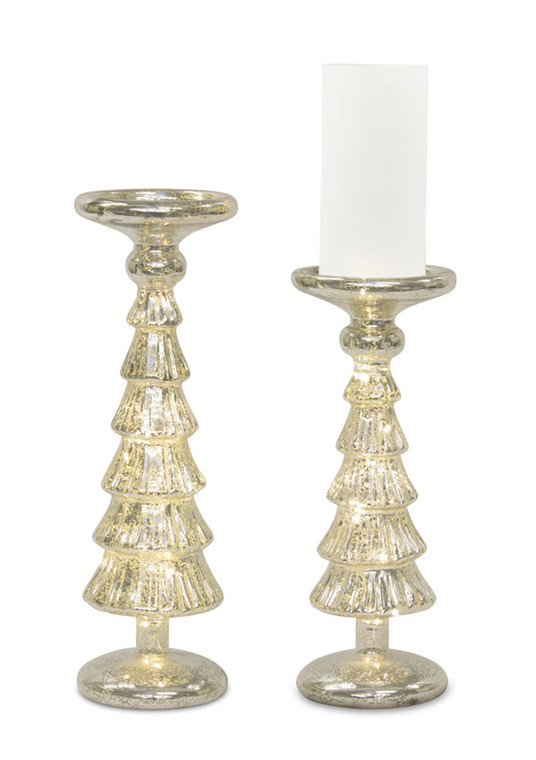 Melrose Led Candle Holder (Set Of 2) 12"H, 14"H Glass 6 Hr Timer 3 Aa Batteries, Not Included 80922DS
